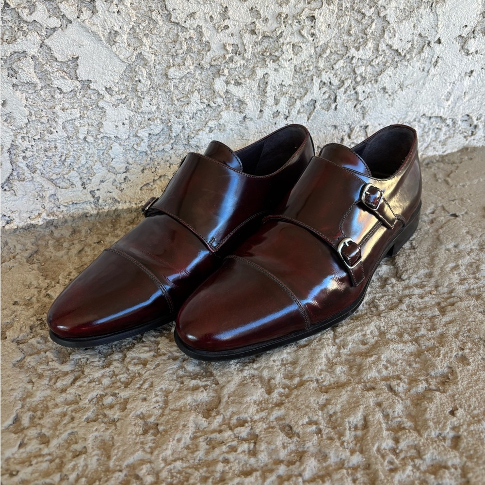 Men's Sergio Serrano Class Double Monk Strap Dress Shoes - Dark Burgundy Leather